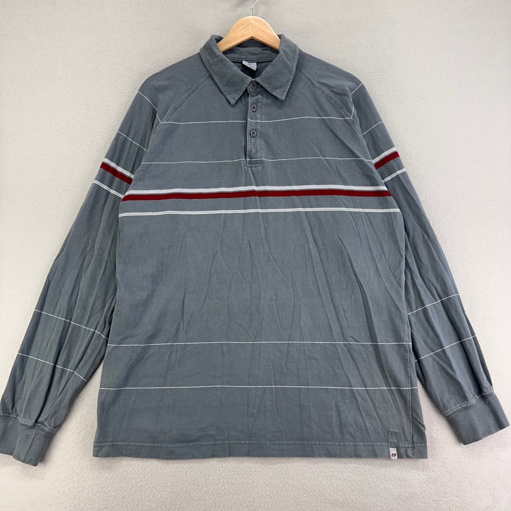 VTG Y2K Anchor Blue Shirt Mens XL Gray Striped Long Sleeve Polo Preppy Blokecore